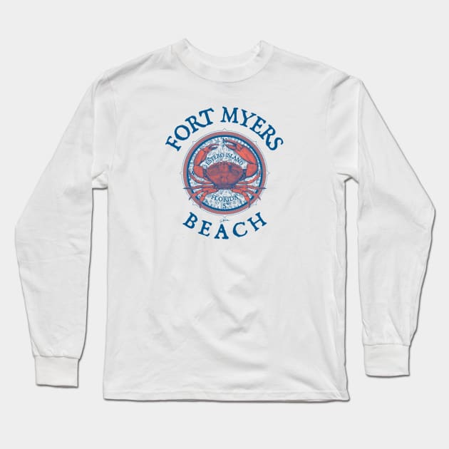 Fort Myers Beach, Florida, with Stone Crab on Wind Rose Long Sleeve T-Shirt by jcombs